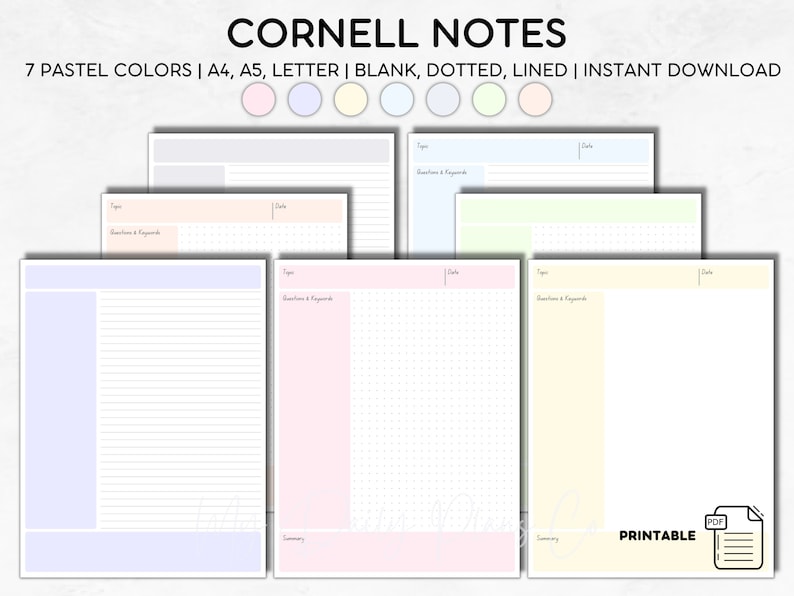 Pastel Cornell Notes Template, A4 A5 Letter (PDF) - Etsy
