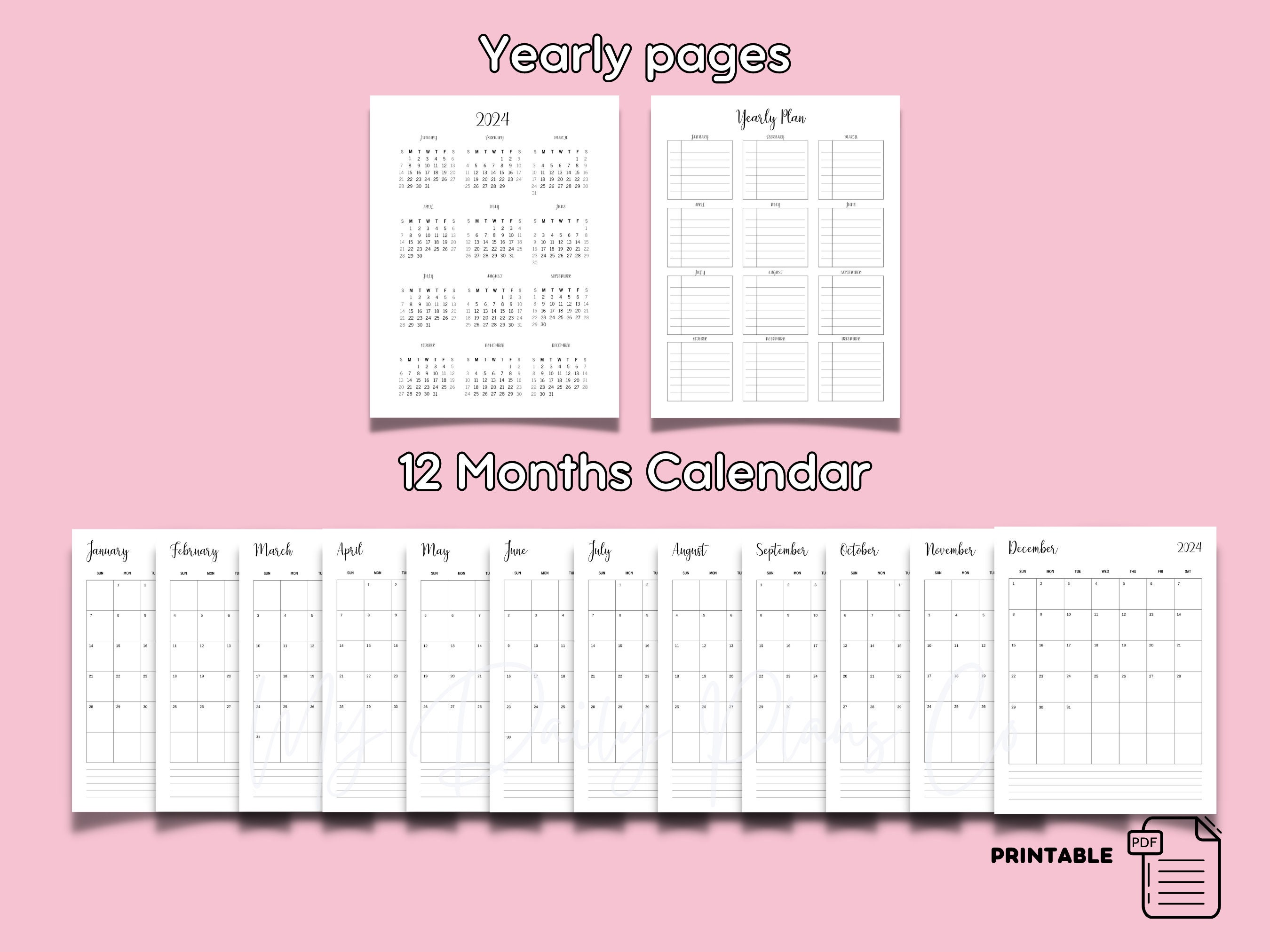 Printable 2024 Calendar Bundle, Personal Planner Minimal, Monthly ...