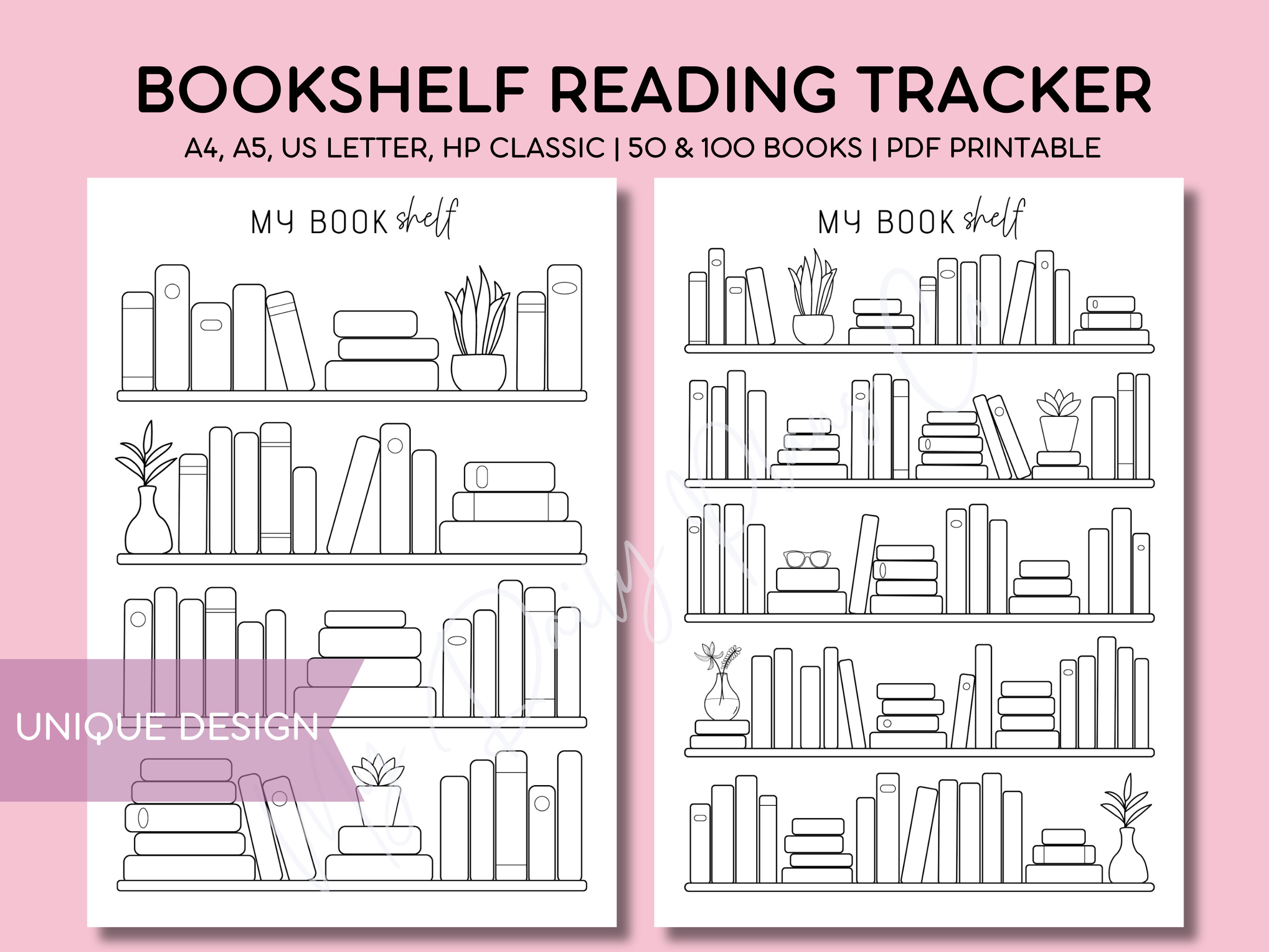 Reading Tracker Printable Bookshelf Reading Log A4 A5 Letter HP