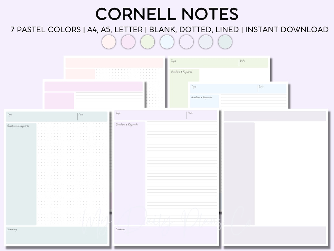 Printable Lecture Notes, Cornell Notes Template, Student Notebook ...
