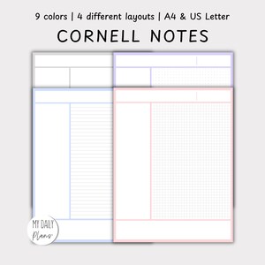 Lecture Notes Pastel Colors, Cornell method, Student notes, A4 & US Letter (PDF Download)