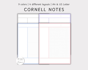Lecture Notes Pastel Colors, Cornell method, Student notes, A4 & US Letter (PDF Download)