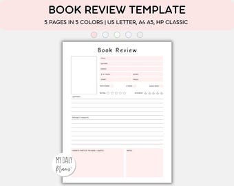 Book Review Template, Book club, book lovers, Pastel colors Reading Journal for GoodNotes (PDF Download)