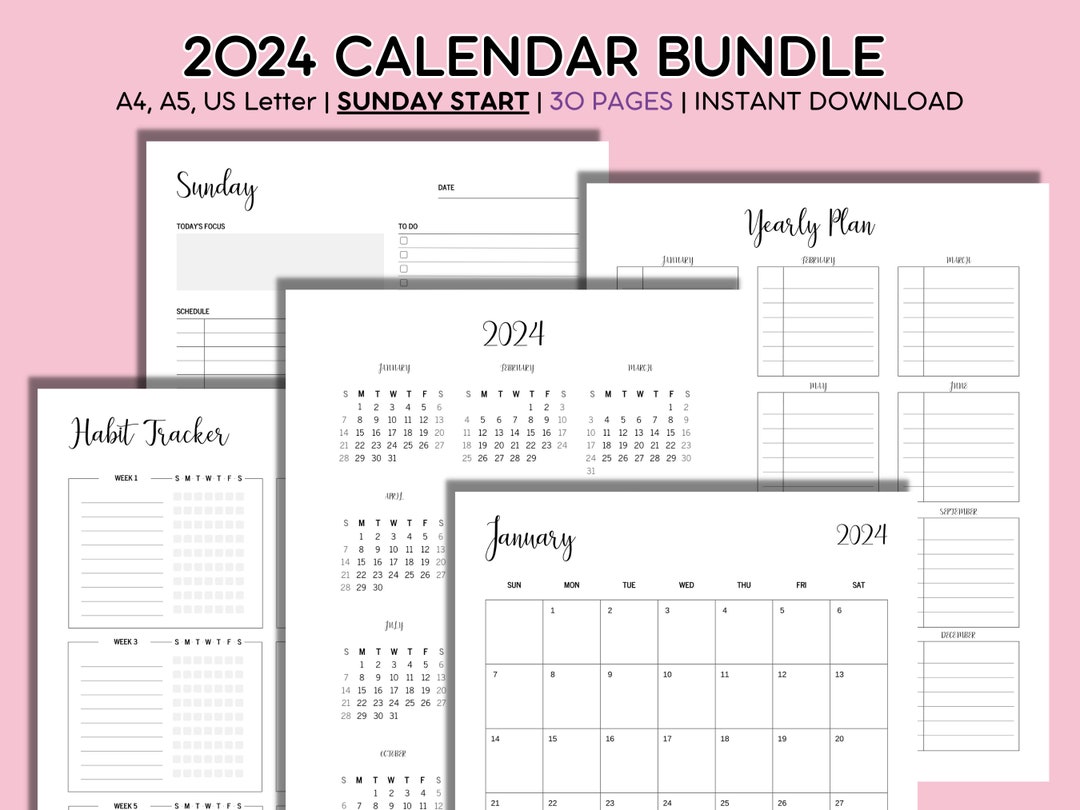 Printable 2024 Calendar Bundle, Personal Planner Minimal, Monthly ...