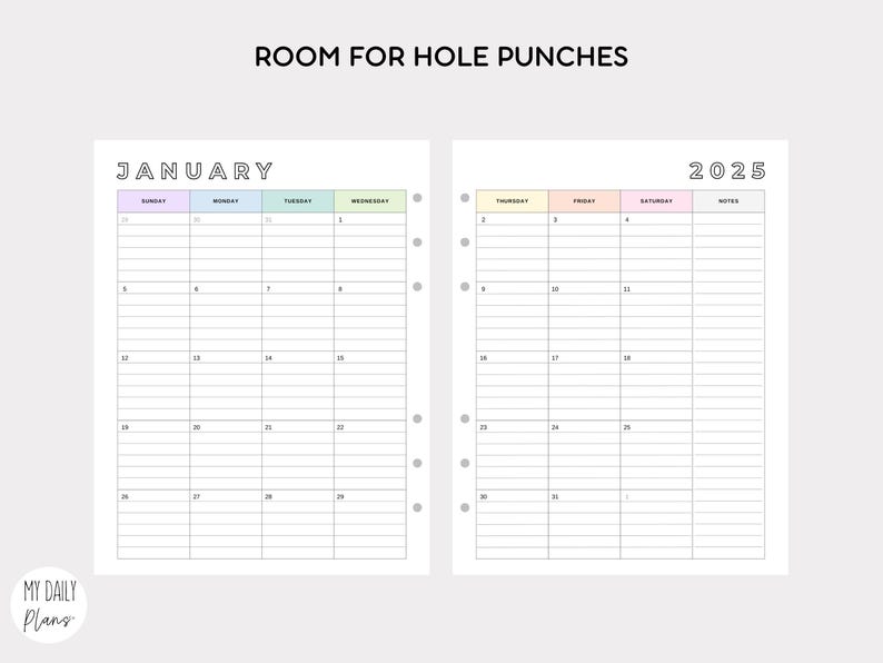 Printable 2025 Monthly Calendar Lined, Dated Month on 2 Pages Portrait ...