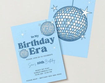 In My Birthday Era Invite Template- Printable Invites, Instant Download Editable Boy Birthday Card End of an Era Invitation Blue Retro Disco