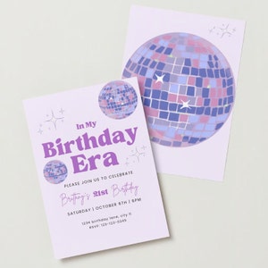 Modèle d'invitation à l'époque de mon anniversaire - invitations imprimables, téléchargement immédiat carte d'anniversaire modifiable, invitation à la fin d'une époque pourpre disco rétro