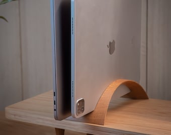 Vertical Laptop Stand, MacBook Docking Station, Standing Desk Stand, Office Desk Organizer, Work From Home Accessory, Men&#39;s Gift