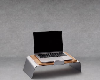LOOMMA: handgemaakte laptopstandaard van hout en aluminium, ergonomische MacBook-verhoger voor bureau, decoratiecadeau voor thuiskantoor