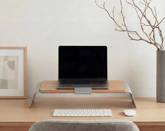 LOOMMA—Handcrafted Wood and Aluminum Laptop Stand, Ergonomic MacBook Riser for Desk, Home Office Decor Gift