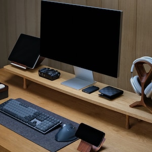 Versatile Solid Wood Desk Organizer: Monitor Riser, Laptop & Speaker Stand