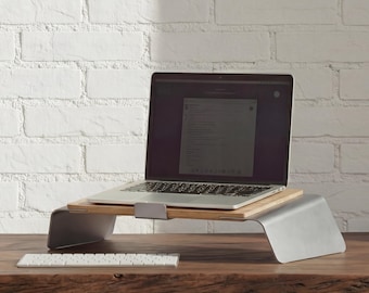 LOOMMA—Handcrafted Wood and Aluminum Laptop Stand, Ergonomic MacBook Riser for Desk, Home Office Decor Gift