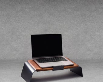LOOMMA—Handcrafted Wood and Aluminum Laptop Stand, Ergonomic MacBook Riser for Desk, Home Office Decor Gift