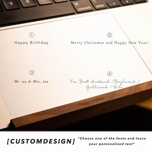 Display of LOOMMA laptop stand customization options featuring four different font styles for personalization, illustrating the variety and flexibility in design choices.