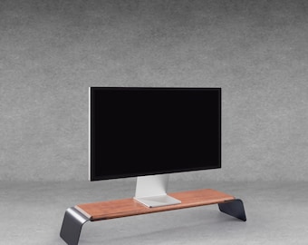 Handmade Walnut Monitor Stand – Anodized Aluminum Legs, Desk Organizer