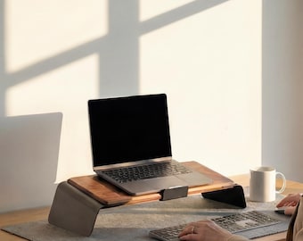 LOOMMA: handgemaakte laptopstandaard van hout en aluminium, ergonomische MacBook-verhoger voor bureau, decoratiecadeau voor thuiskantoor