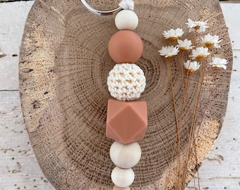 Schlüsselanhänger Holz Perlen Natur Geschenk Accessoires Boho