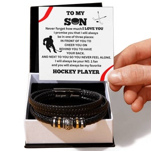 Für meinen Sohn / Nummer Eins Eishockey Spieler / Geschenk von Mama / Geschenk von Papa / Personalisiertes Leder Armband