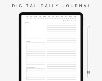 Digital Daily Journal, 365 Hyperlinked Daily Pages, GoodNotes Journal, Printable Journal Template, Minimalist Diary, Download, Meal Plan