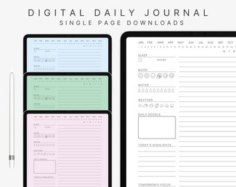 Digital Daily Journal, Single Page Reusable Journal, GoodNotes Journal, Printable Journal, Minimalist iPad Journal, 4 Colours Included