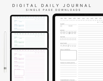 Digital Daily Journal, Single Page Reusable Journal, GoodNotes Journal, Printable Journal, Minimalist iPad Journal, 4 Colours Included
