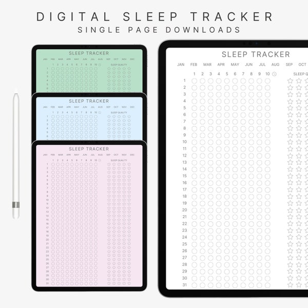 Digital Sleep Tracker, Single Page Reusable Sleep Tracker, Printable Sleep Tracker, Daily Sleep Tracker, Sleep Log, Sleep Journal, 4 Colours