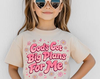 Christian Kids PNG – God's Got Big Plans, roze bloemdessin (digitale download)