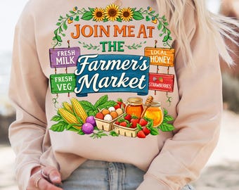 Join Me at the Farmers Market PNG | Cottagecore Farm Art | Local Produce & Honey Illustration |