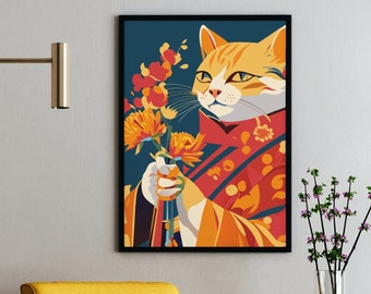 Art mural chat, impression chat déco, art numérique animalier, portrait d'animal de compagnie, art mural, chat, chat mignon, impression d'art, décoration, cadeau pour les amoureux des chats, chat mignon