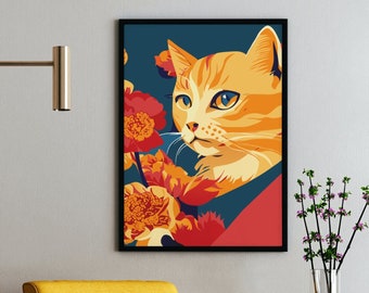 Art mural chat, portrait d'animal de compagnie, affiche de chat, cadeau pour amoureux des chats, chat mignon, art mural imprimable, impression chat, art mural rétro, impression, téléchargement numérique