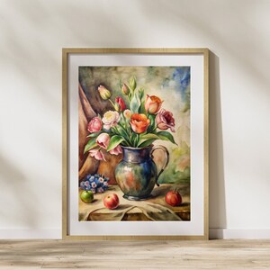 Antique Victorian Botanical Wall Art | Moody Pink Peonies Painting | Vintage Art Print | Flower Print | Dark Floral Print | Farmhouse Decor