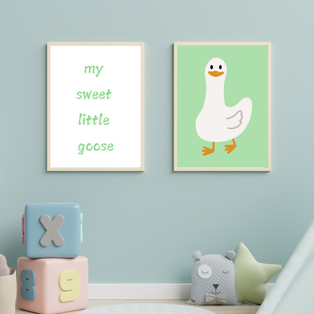 Set of 2 Silly Goose Wall Art, Goose Nursery Decor, Farm Animal ...