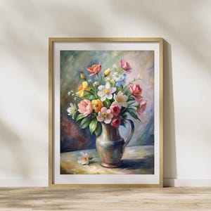 Antique Victorian Botanical Wall Art | Moody Pink Peonies Painting | Vintage Art Print | Flower Print | Dark Floral Print | Farmhouse Decor