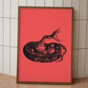Printable Wall Art, Living Room Wall Art Print, Snake Art Print, Red Snake Wall Decor, Modern Art, Snake Artwork, Snake Art, Black Cobra Art