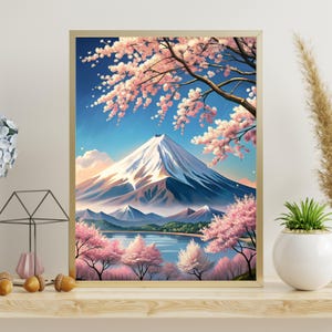 Japanese Wall Art Cherry Blossoms Print of Sakura Painting Gift Nature Spring Cherry Blossom Home Decor Japan Landscape Painting Pink Print