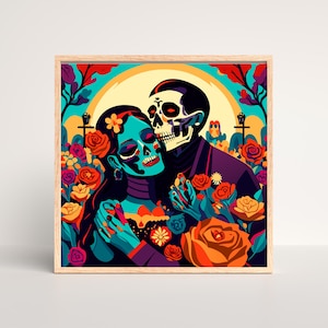 Gothic Romantic Skeleton Couple, Skeleton Wall Art, Halloween Decor, Halloween Print, Skull Art Prints, Digital Download, Skeleton Couple