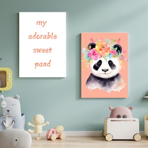 Set of 2 Kawaii Panda Bear Print, Panda Bear Nursery Wall Art Decor, Baby Girl Nursery Art, Kawaii Panda Art, Adorable Panda Illustration