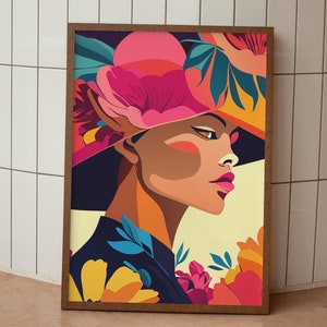 Black Woman Art, INSTANT DOWNLOAD, Flower Woman, Mid Century Modern Art, African Wall Art, Minimalist Feminist Art, Boho Botanical Poster