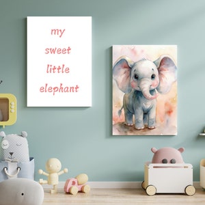 Set of 2 Watercolor Elephant Print, Elephant Nursery Decor, Printable Elephant Wall Art, Kids Room Decor, Baby Elephant Nursery Print