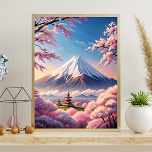Japanese Wall Art Cherry Blossoms Print of Sakura Painting Gift Nature Spring Cherry Blossom Home Decor Japan Landscape Painting Pink Print