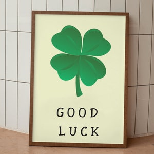 4 Leaf Clover Printable Wall Art, St. Patrick&#39;s Day, Aesthetic, Good Luck Positivity, Lucky Clover Digital Art, Lucky Home Digital Download