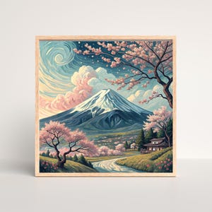 Japanese Wall Art Cherry Blossoms Print of Sakura Painting Gift Nature Spring Cherry Blossom Home Decor Japan Landscape Painting Pink Print