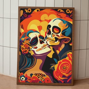 Gothic Romantic Skeleton Couple, Skeleton Wall Art, Halloween Decor, Halloween Print, Skull Art Prints,  Digital Download, Skeleton Couple