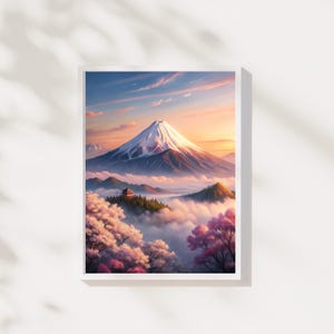 Japanese Wall Art Cherry Blossoms Print of Sakura Painting Gift Nature Spring Cherry Blossom Home Decor Japan Landscape Painting Pink Print