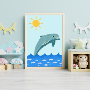 Lindos estampados de animales para guardería, acuarela submarina, decoración de guardería, arte de pared para bebés, baby shower, arte de pared de delfines, decoración de habitaciones para niños, digital