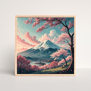 Japanese Wall Art Cherry Blossoms Print of Sakura Painting Gift Nature Spring Cherry Blossom Home Decor Japan Landscape Painting Pink Print