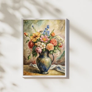 Antique Victorian Botanical Wall Art | Moody Pink Peonies Painting | Vintage Art Print | Flower Print | Dark Floral Print | Farmhouse Decor