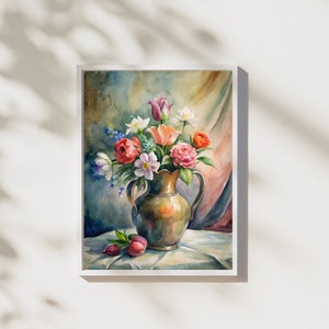 Antique Victorian Botanical Wall Art | Moody Pink Peonies Painting | Vintage Art Print | Flower Print | Dark Floral Print | Farmhouse Decor