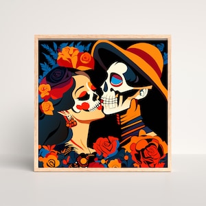Gothic Romantic Skeleton Couple, Skeleton Wall Art, Halloween Decor, Halloween Print, Skull Art Prints, Digital Download, Skeleton Couple