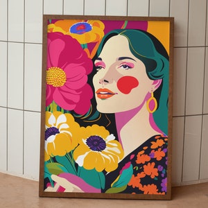 Colorful Woman Silhouette Art Print | Floral Portrait Wall Art | Modern Abstract Printable | Digital Download | Minimal Art | Home Decor
